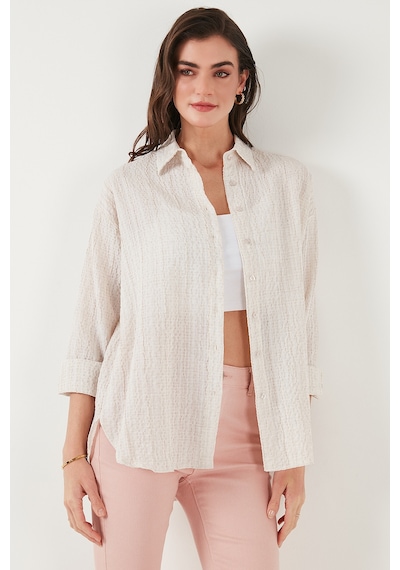 Lela Regular Fit Uzun Kollu Dokulu Bayan Gömlek 6772799 Taş