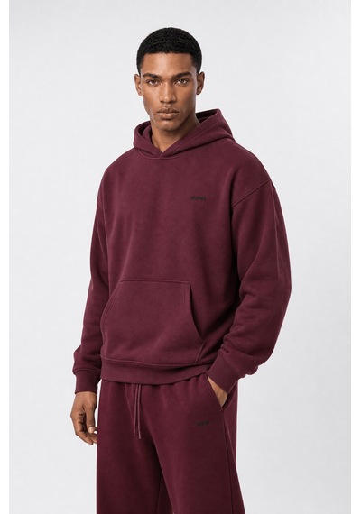 Erkek Respire Basic Oversize Hoodie Bordo