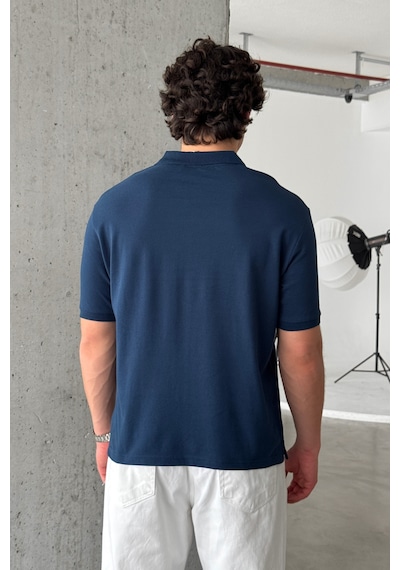 Erkek %100 Pamuk Düğmeli Polo Yaka T-shirt Lacivert
