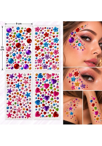 4 Adet Birden Yapışkanlı Yüz Taşı Face Gems Taşlı Yüz Ve Vücut Süsü