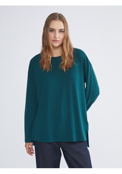 Lcw Everyday Yeşil Bisiklet Yaka Oversize Kadın Tişört