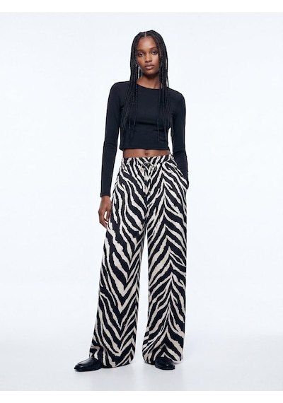 LTB Zebra Desinli Geniş Paça Siyah Pantolon