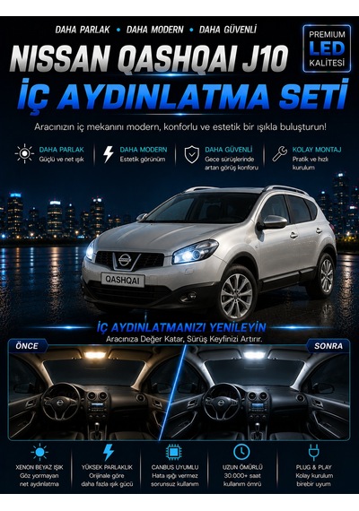Nissan Qashqai J10 Uyumlu 6000k Led İç Aydınlatma Seti Canbus Uyumlu Plug & Play