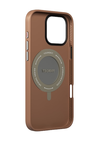 Apple Uyumlu iPhone 16 Pro Max Kılıf Magsafe Özellikli 360 Standlı Deri Desenli Youngkit Tech Leather Serisi