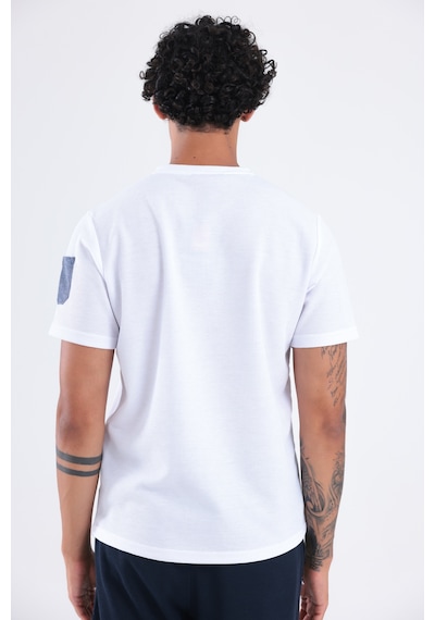 Rowinger Waffle Örgü Dokulu Göğüs Logolu Kolda Mini Cep Detaylı Bisiklet Yaka Erkek Spor T-shirt Beyaz
