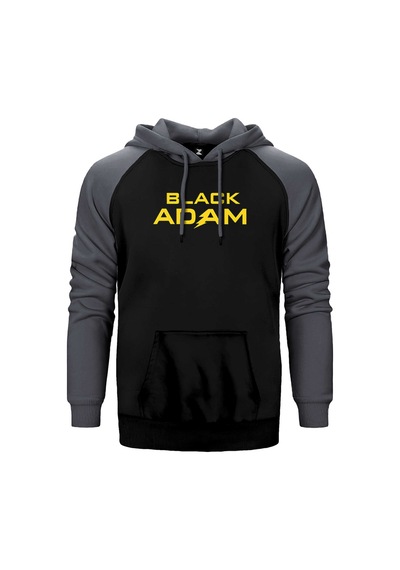 Black Adam Yellow Text Gri Renk Reglan Kol Sweatshirt / Hoodie