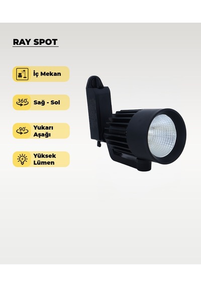 36w Siyah Ray Spot 6500k Beyaz Işık Led Ray Spot Aydınlatma Armatürü