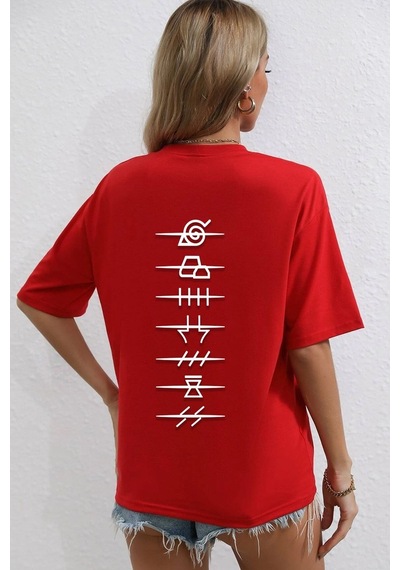 Unisex Ninja Akatsuki Baskılı T-shirt Kırmızı