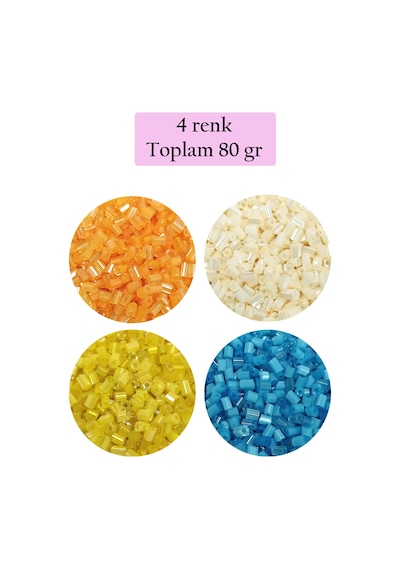 Kesme Cam Boncuk 2mm - 4 Renk - Toplam 80 Gram - Bnc443