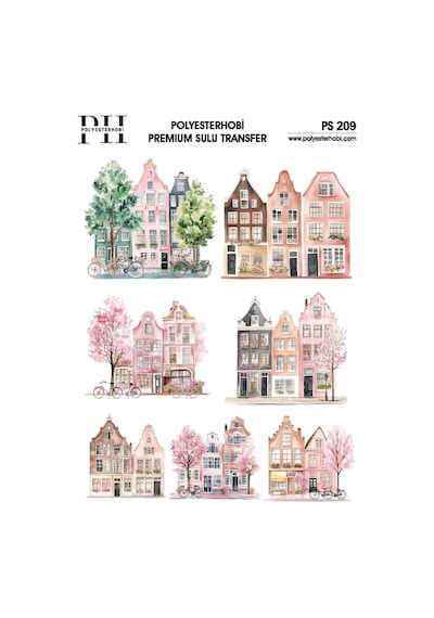 Polyesterhobi Premium Sulu Transfer 25x35 Cm Amsterdam Evleri Desenli Ps 209