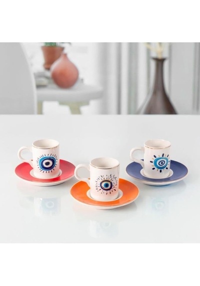 Güral Porselen Camelia 12 Parça 6 Kişilik Kahve Takımı 6705 Nazar Bej