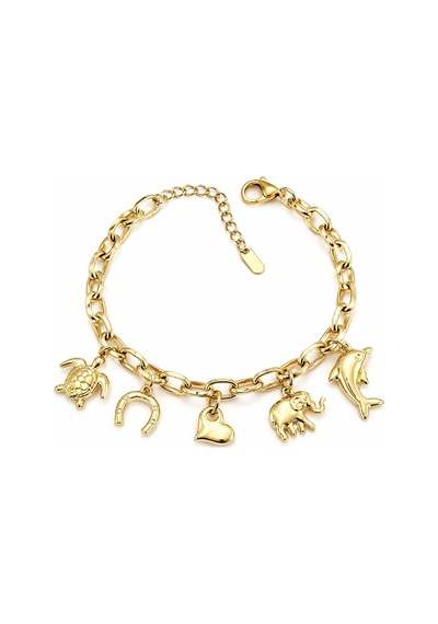 Cm Jewelry Yaz Temalı Charm Bileklik Gold Deniz Figürlü Zincir Bileklik Altın