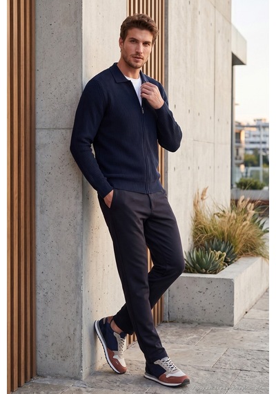 Buratti Regular Fit Düz Paça Bağlamalı Pantolon Erkek Pantolon 6843700 Lacivert