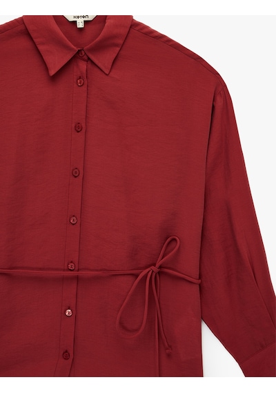 Koton Modal Kumaş Uzun Kollu Klasik Yaka Oversize Gömlek Bordo 6sak60133pw Bordo