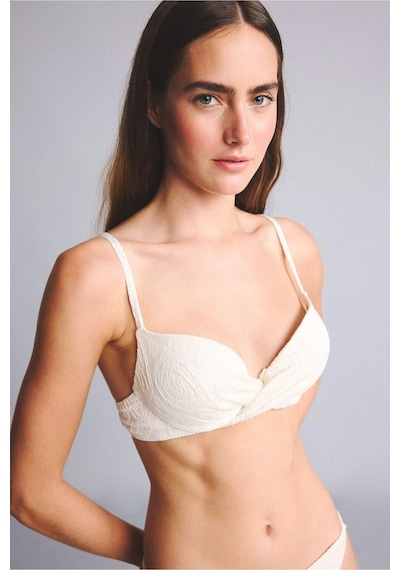 Defacto Regular Fıt Desenli Ekru Bikini Üstü E1539ax26smwt16 Beyaz-wt16