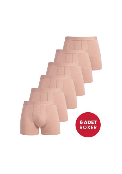 Hadpols Özel Üretim Hediyelik Rahat Casual Erkek Ten Rengi Görünmez Boxer 6'lı Paket Pamuklu Ten 6