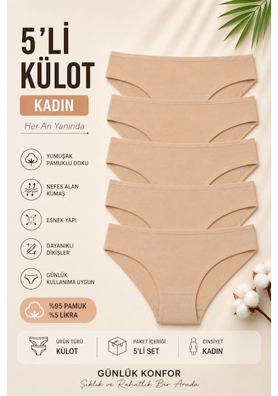 Nicoletta Kadın Külot 5 Li Paket Likralı Ten