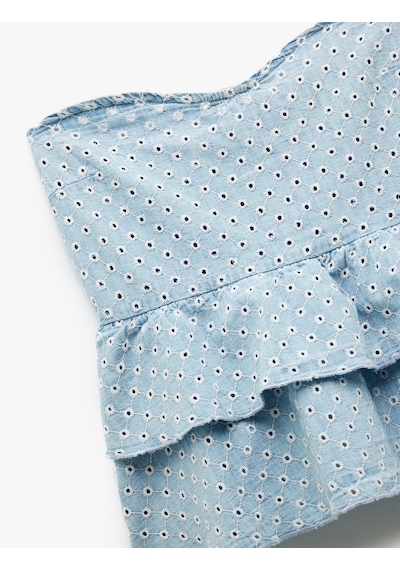 Koton Pamuklu Kalp Yaka Volan Detaylı Kolsuz Denim Atlet Açık İndigo 5sal30009md Açık Indigo