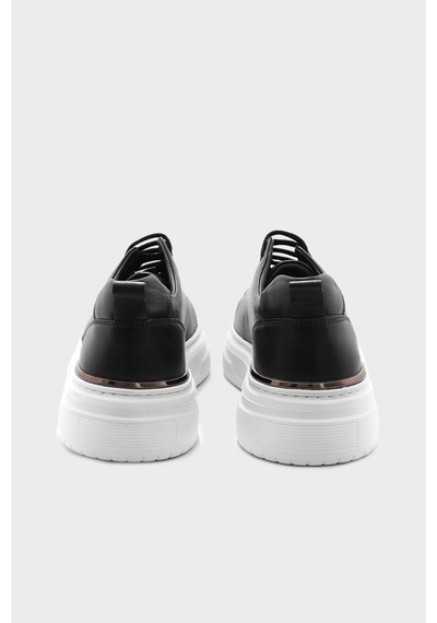 Derinet Hakiki Deri Bağcıklı Yüksek Taban Erkek Sneaker Siyah Beyaz Siyah Beyaz