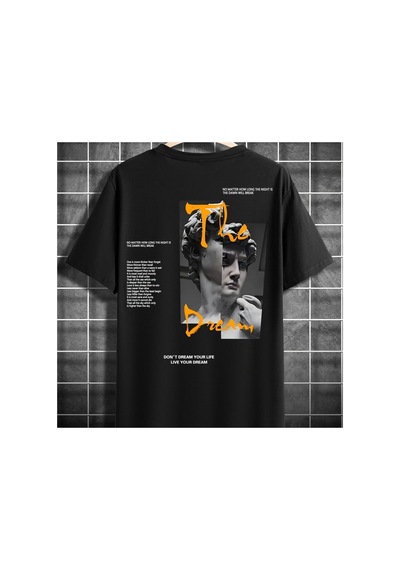 Caddemia Yaz  Benzersiz Portre Grafik Baskı Moda Rahat Gevşek Yuvarlak Boyun Kıs Siyah 2XL