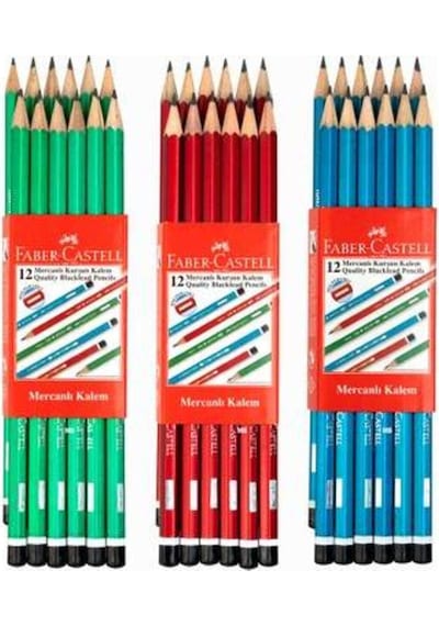 Faber Castel Mercanlı Kurşun Kalem 12 Li Yeşil Kırmızı Mavi
