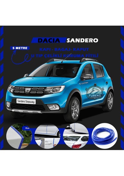 Dacia Sandero Oto Araç Kapı Koruma Fitili 5 Metre Parlak Mavi Renk
