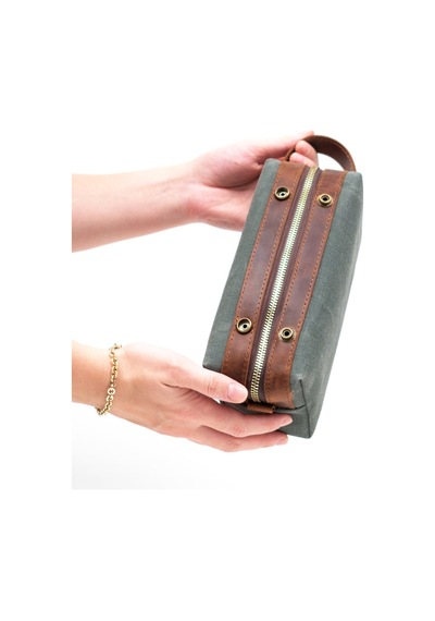 Gillario Design 06 Unisex Kanvas Kumaş+deri Haki Yeşil-taba Eskitme Dopp Kit