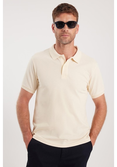 Tudors Erkek Slim Fit Dar Kesim Pamuklu Yumuşak Dokulu Serin Tutan Kumaş Düz Pike Polo Yaka Tişört-34952 Sarı