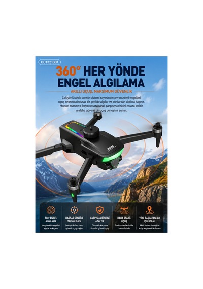 Fırçasız Motorlu Katlanabilir Kamera Drone 480p Çift Kamera, Wifi Fpv, 360 Engel Algılama, 2 Batarya Beyaz