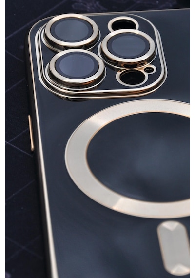 Apple Uyumlu iPhone 14 Pro Magsafe Özellikli Lens Korumalı Lazerli Renkli Kılıf Siyah