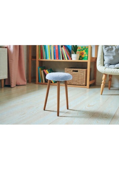 Modern Ahşap Ayaklı Teddy Kumaş Tabure Makyaj Masası & Ayak Dinlendirme Elegant Bebek Mavisi Bebek Mavisi