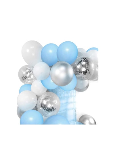 Beysüs 15'li Gümüş Konfetili 5 Şeffaf Balon 5 Makaron Mavi 5 Metalik Gri Balon Seti Standart