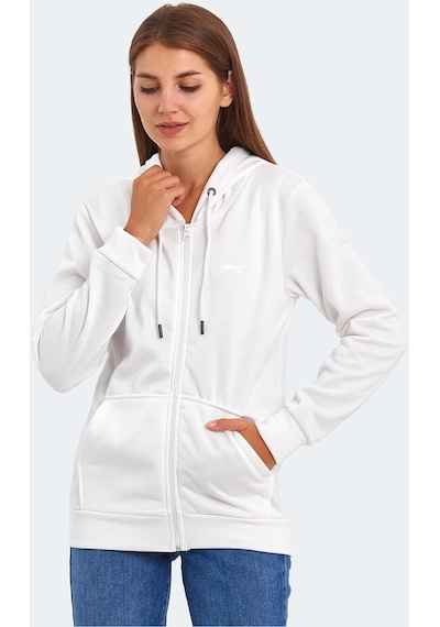 Slazenger KATYA Kadın Fermuarlı Kapüşonlu Cepli Beyaz Sweatshirt