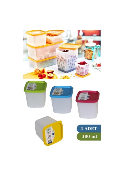Flosoft 380 Ml Alaska Buzdolabı Dondurucu Erzak Gıda Saklama Kabı 4'Lü Set 4X380 Ml Çok Renkli