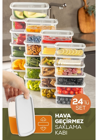 Vienev 24lü Hava Geçirmez Saklama Kabı Seti Gri 24lü 6x 250-500-750-1200 ML Gri