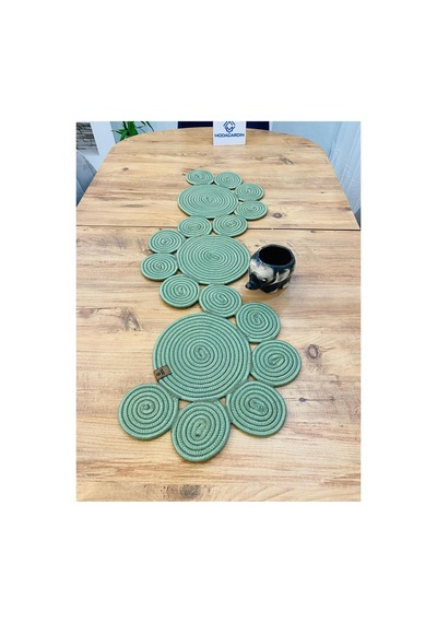 Jüt, Hasır, Dekoratif Masa Örtüsü,papatya Model Runner 30x100 Cm, Sehpa Örtüsü, Bohem Tarzı Yeşil Yeşil