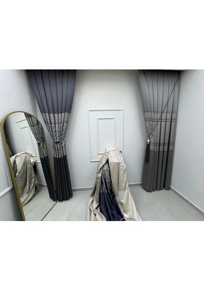 Nivemeshome Avşa Desen:632349 2504 Antrasit 1/3 Sık Pile Fon Perde Apm Antrasit