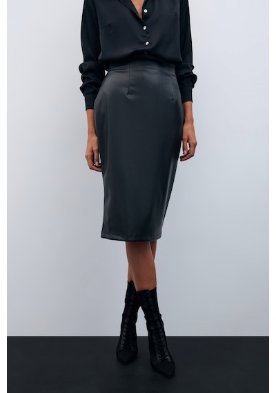 Sateen Deri Kalem Etek - Siyah-135595 Siyah