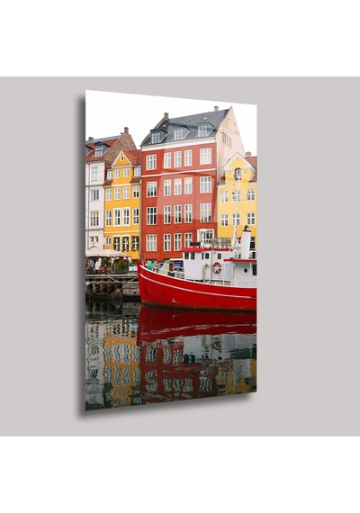 Kopenhag Evleri Cam Tablo Renkli Nyhavn Evleri Duvar Dekoru 70x