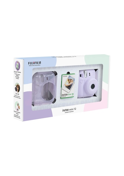 Fujifilm Instax Mini 12 Fotoğraf Makinesi + 10'lu Film + Pleksi Kılıf Lila
