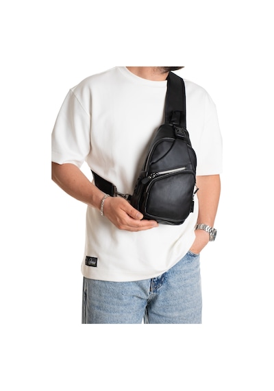 Newısh Polo Accessorıes Unisex Siyah Su Geçirmez Yıkama Deri Usb Ve Kulaklık Girişli Çapraz Omuz Ve Göğüs Yürüyüş Çantası Siyah
