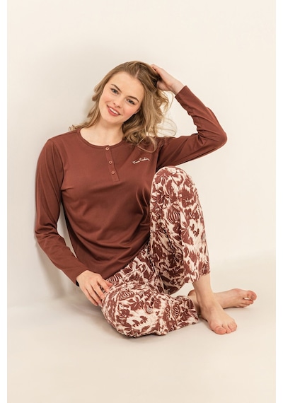 Pierre Cardin Kadın Kahverengi Uzun Kol Pijama Takım Pc9264-s-v1 Pc9264-s-v1