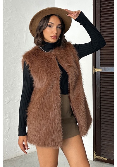 Verymoda Tüylü Yelek Vmf1567 Açık Kahve