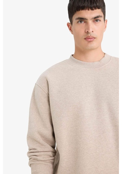 Defacto Relax Fıt Bisiklet Yaka Kalın Kumaş Sweatshirt E9409AX25AU Bej