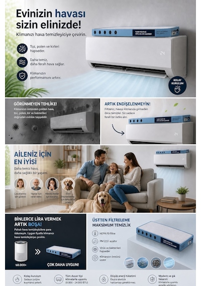 Split Klima İçin Air Purifier Filtre Sistemi Ev Ve Ofis Hava Temizleme Çözümü