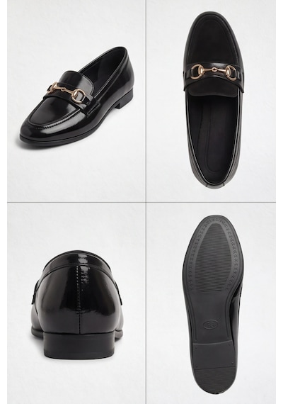 Iconic Klasik Siyah Kadın Loafer Ayakkabı Toka Detaylı Esnek ve Hafif