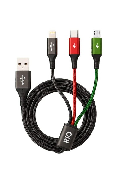 Flayse 3a Destekli Metal 3-in-1 Şarj Kablosu Type-c Micro Usb Lightning 1,25 Metre