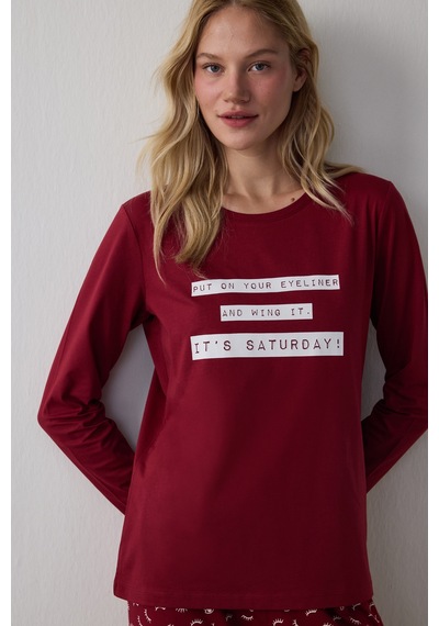 Penti Bordo Its Saturday Pantolon Pijama Takımı Kırmızı