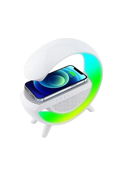 Rgb Led Işıklı Kablosuz Şarj Destekli Bluetooth Hoparlör Masa Lambası Wireless Charge Speaker