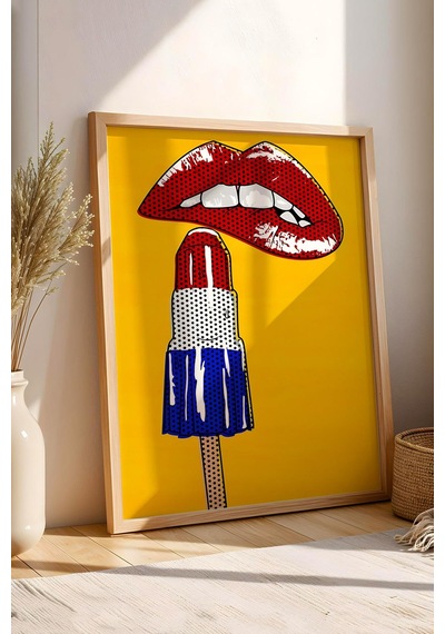 Kırmızı Dudaklar Ve Dondurma Çerçeveli Tablo - Pop Art Poster Tablo